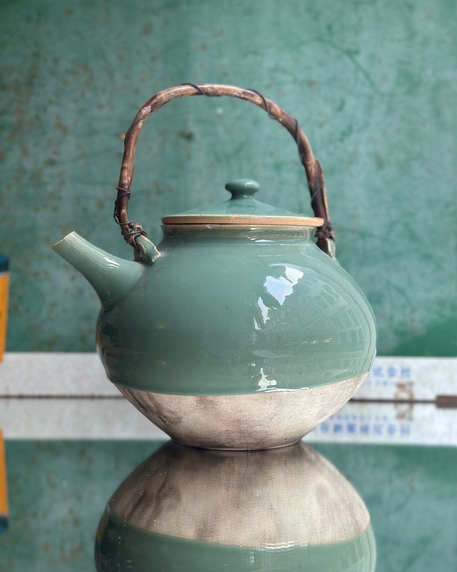 Vintage Ceramic Teapot in Teal Glaze - OHAYŌ