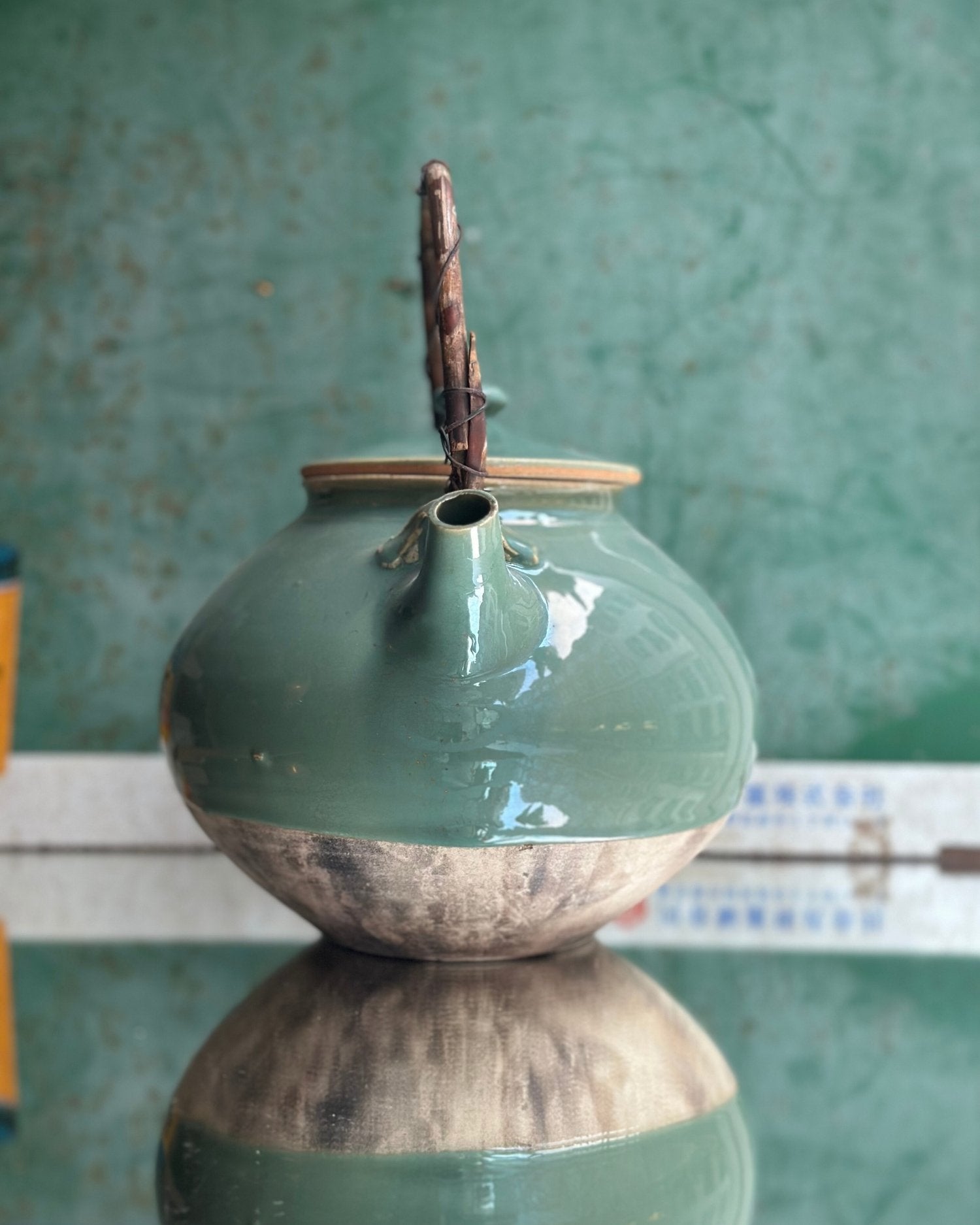 Vintage Ceramic Teapot in Teal Glaze - OHAYŌ