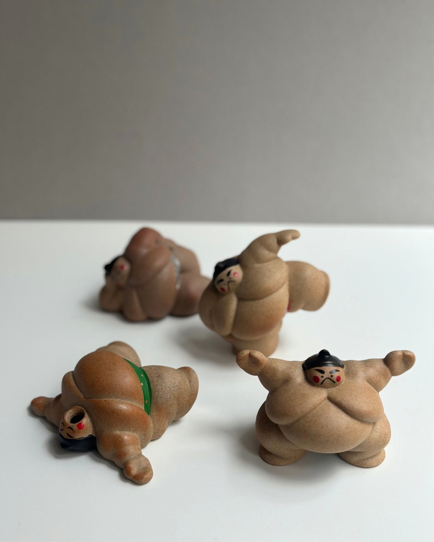 Ceramic Sumo Fighter Figurines - On back - OHAYŌ